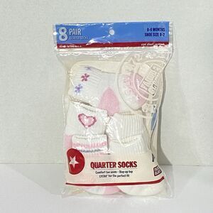 NOS Vtg 90's Infant Socks 8 Pair 0-6 Months Cotton Lycra FLOWERS Hearts Solid